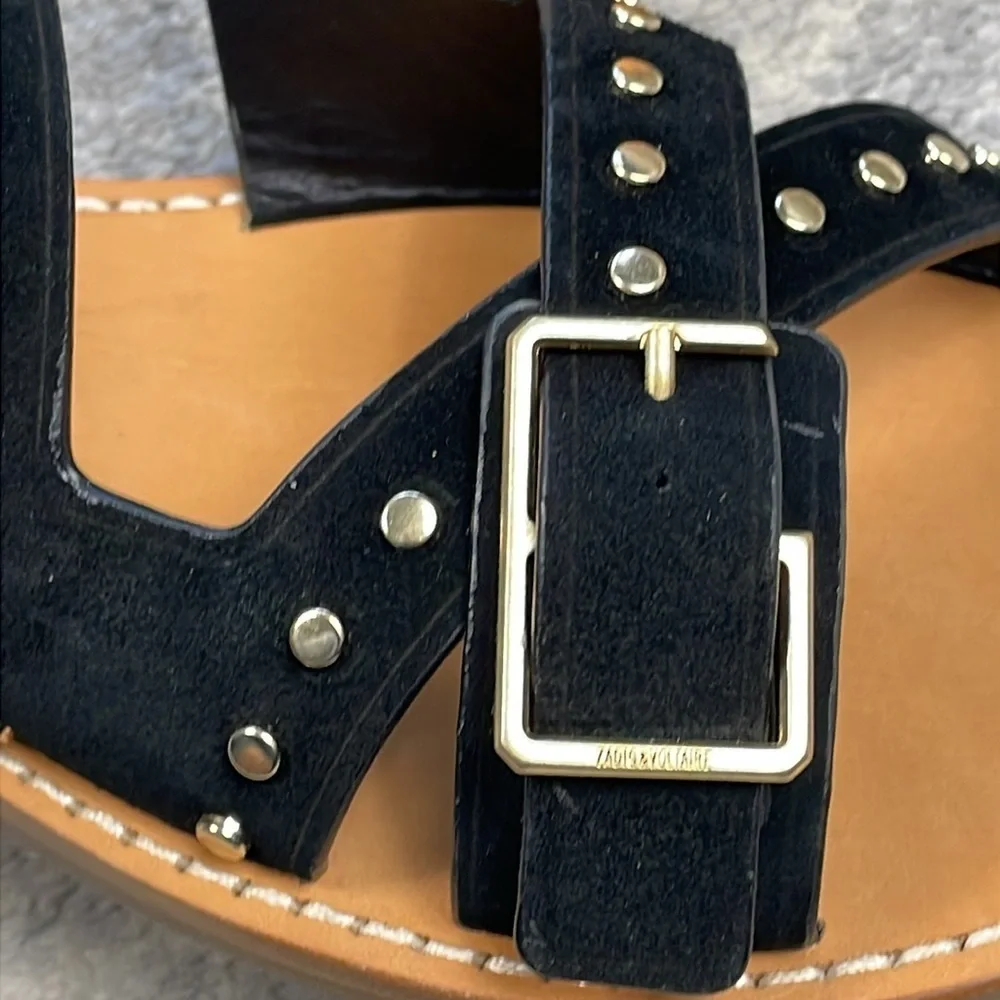 NIB Zadig & Voltaire Cecilia Studs Caprese Sandals Black Suede Strappy Sz 41